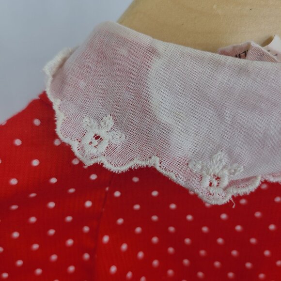Jody T of California Vintage Red Dress White Polka Dots Lace Collar Rose Buttons - Picture 9 of 12